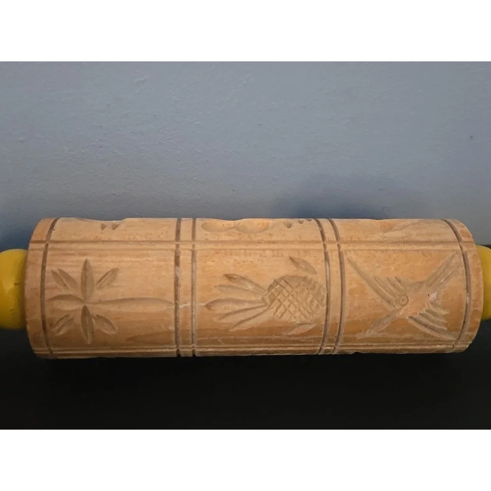 Vintage Wood Springerle Rolling Pin‎ Shortbread Cookie Wood Mold